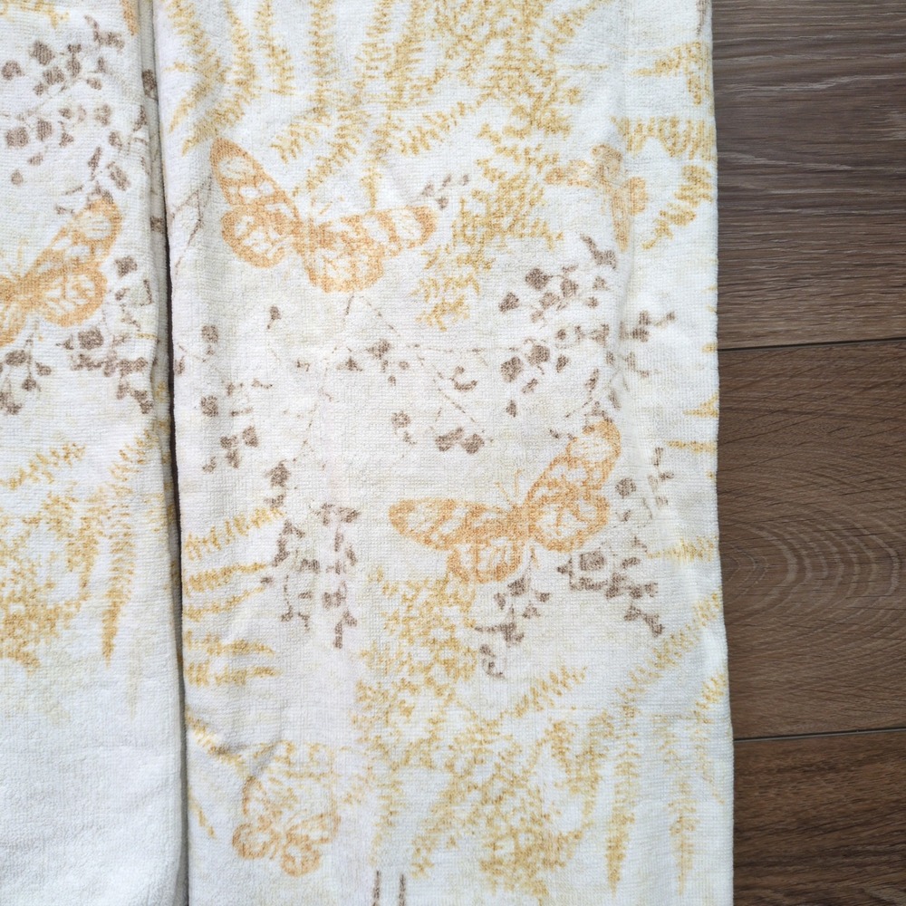 Vtg 70s Vera Neumann Bath Towels White Gold Butterfly Brown Fern MCM Set of 2 - Picture 4 of 9